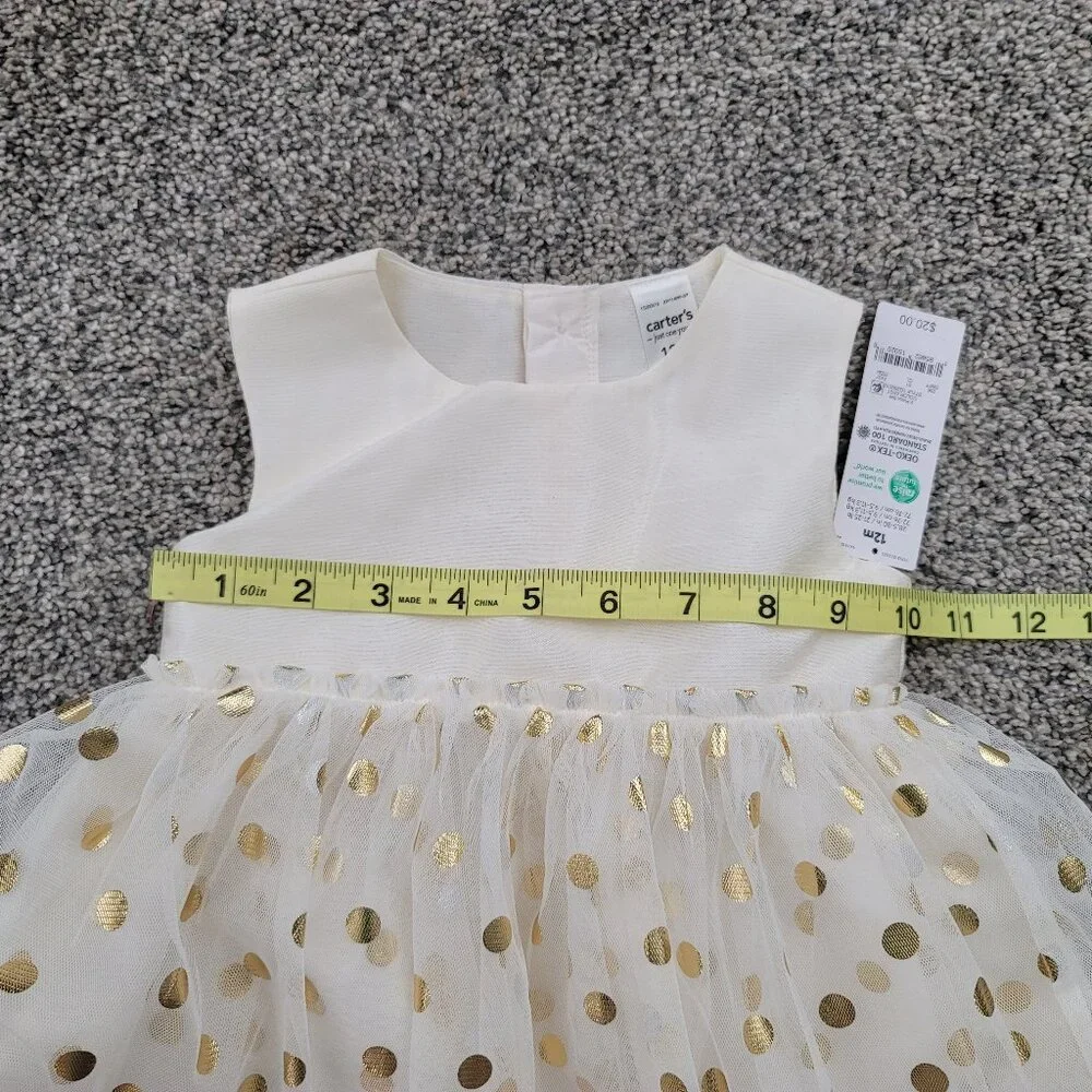 Carter's Baby Girls Off White Dress with Pokeadots 12 Months New with Tag!